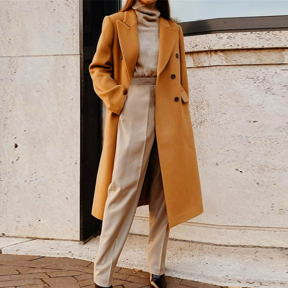 YueHuiYing Women's Windproof Trench Coat Notched Lapel Long Overcoat Casual Fall Winter Windbreaker Outerwear