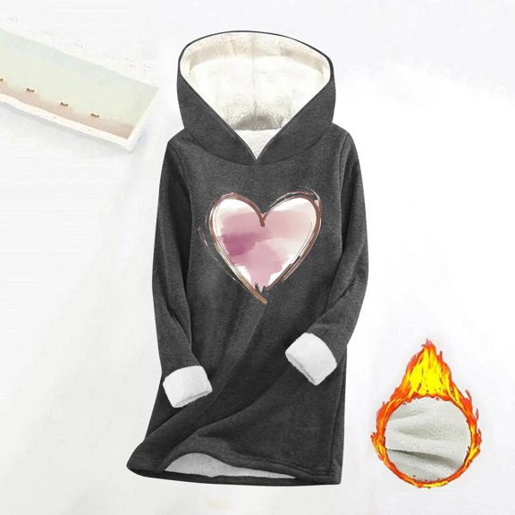 YueHuiYing Women's Winter Printed Large Loose Hoodie Top Thickened And Warm Fitting Bottom Shirt Long Sleeve Hoodie/Shirt