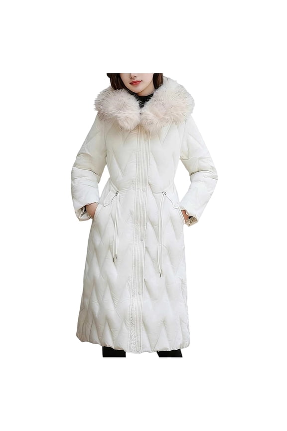 Women's Winter Style Big Collar Women's Long Style Fashionable Waist Cinched Jacket