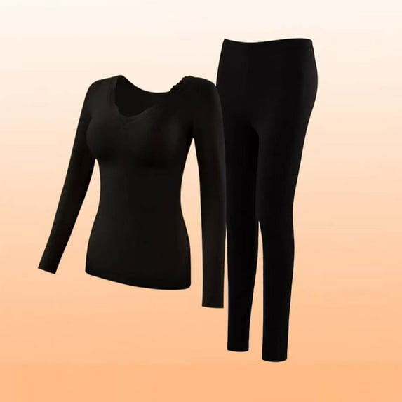 YueHuiYing Women's Winter Warmth Color Long-Sleeved Top With Built-in Padded Bra Inner Layering Base Layer Set - Warm Underwear Set