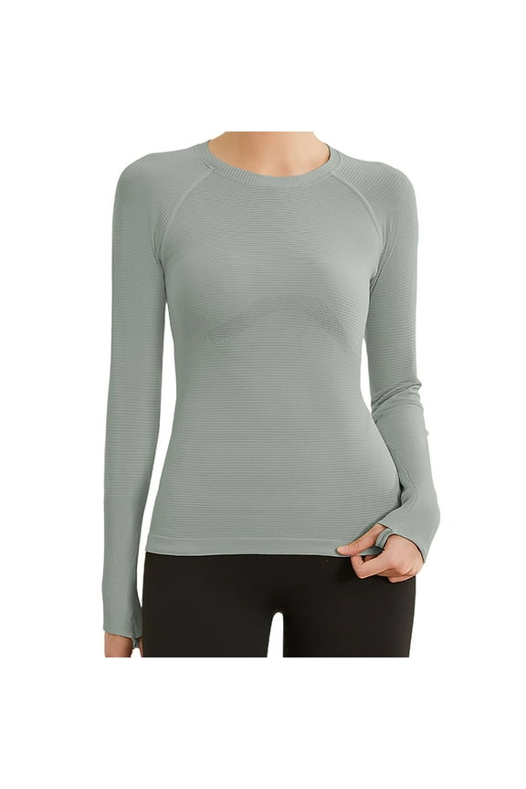 Women's Winter Yoga Wear Breathable Long-sleeved T-shirt Texture Training Sports Top Fitness Wear Base Layer Tops