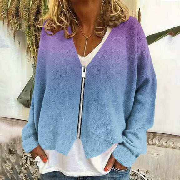 YueHuiYing Women's Zip Front Jacket Casual Lightweight Cardigan Zip Up Sweater Tops Long Sleeve Knitted V-neck Sweatshirts