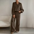thumbnail image 1 of YueHuiYing Womens 2 Piece Outfits V-Neck Long Sleeve Pullover Tops Wide Leg Long Pants Casual Lounge Set Travel Tracksuit, 1 of 9