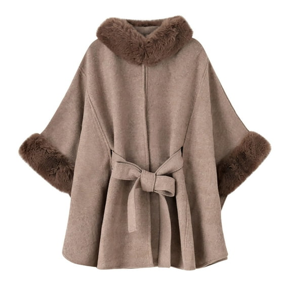 YueHuiYing Womens Batwing Sleeve Poncho Peacoat Elegant Stand Collor Capes Jacket Cloak Fall Winter Shawl Outerwear