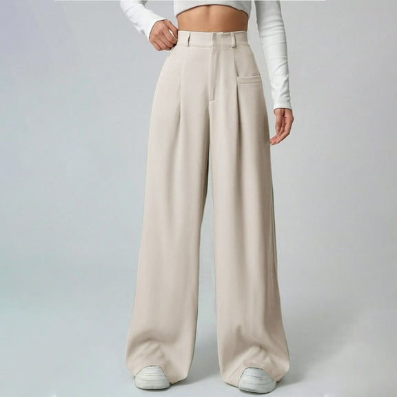 YueHuiYing Womens Casual Dress Pants Wide Leg Baggy Pleated Slacks High Waisted Fashion Business Work Trousers