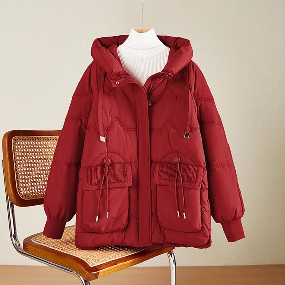 YueHuiYing Womens Casual Long-Sleeved Winter Full Zipper Hooded Jacket Short Coat with Pockets