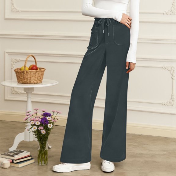 YueHuiYing Womens Comfortable Elastic Wide Leg Sweatpants Baggy Lounge Travel Pants Fashion Outfits Clothes Joggers