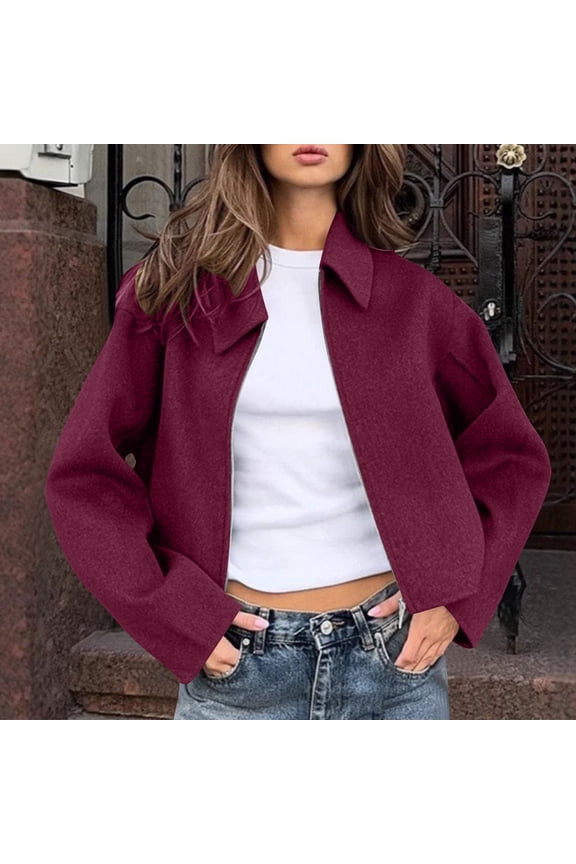 Womens Cropped Pea Coats Zip Up Short Casual Jackets Barn Fall Outerwear With Pockets