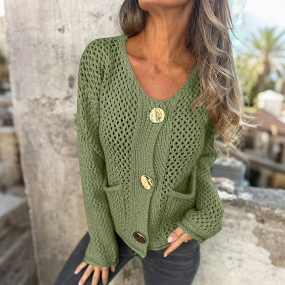 YueHuiYing Womens Fall Cardigan Soft Long Sleeve Button Up Cardigans Fuzzy Chunky Knit Sweater Coat with Pockets