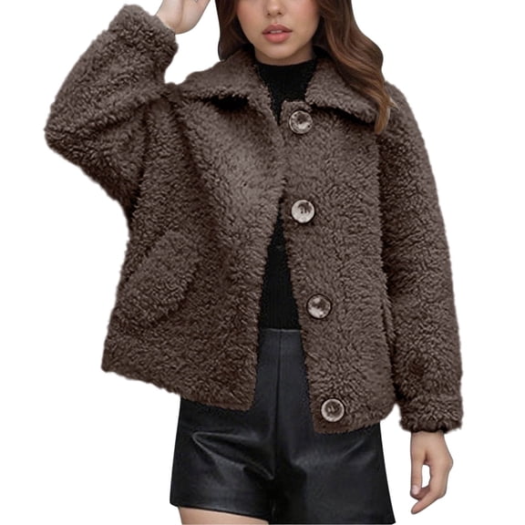 YueHuiYing Womens Fuzzy Jacket Button Down Coats Casual Winter Warm Outwear with Pockets