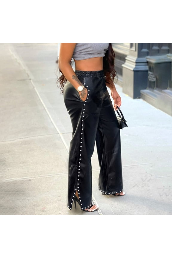 Womens High Waisted Rhinestone Jeans Black Straight Chic Baggy Wide Leg Bling Denim Pants Loose Fit Jeans