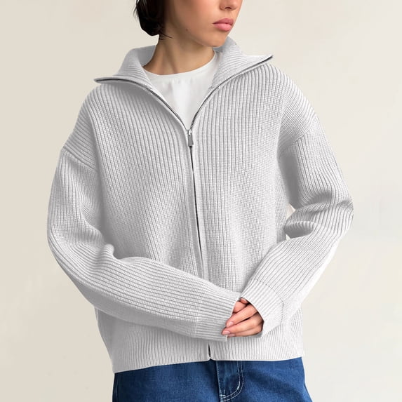 YueHuiYing Womens Long Sleeve Zip Up Sweaters Lightweight Fall Fashion Sweater Jacket Knitted Fall Winter Clothes