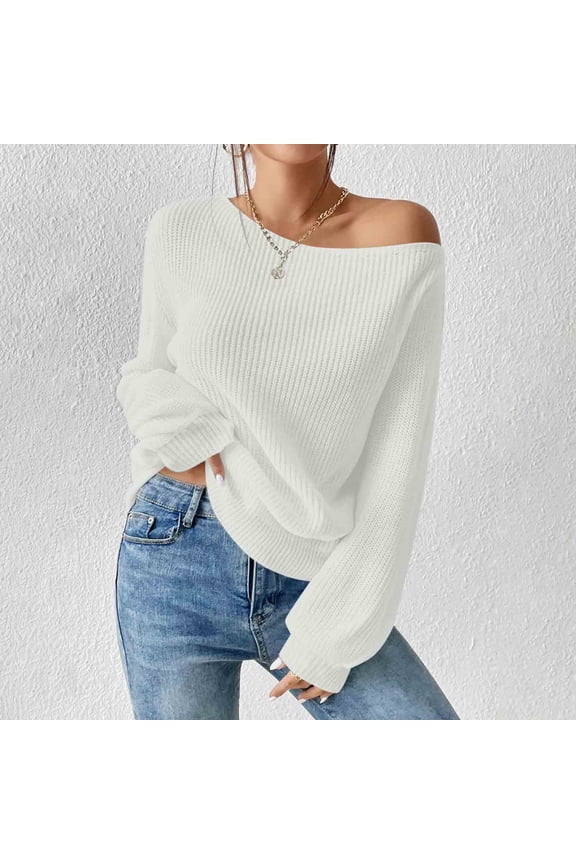 Womens Off The Shoulder Sweater Boat Neck Batwing Sleeve Knit Pullover Cute Casual Trendy Jumper Tops