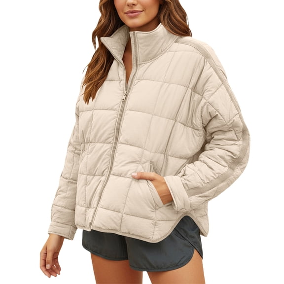 YueHuiYing Womens Quilted Lightweight Jackets Round Neck Coats Padded Outwear with Pockets