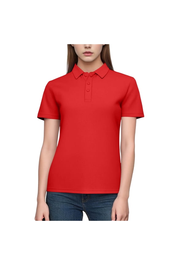 Womens Short Sleeve Shirts Business Casual Collared V Neck Tops Summer Cotton 4 Buttons T-shirts