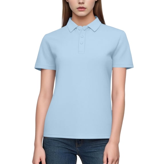 YueHuiYing Womens Short Sleeve Shirts Business Casual Collared V Neck Tops Summer Cotton 4 Buttons T-shirts