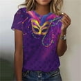 thumbnail image 1 of YueHuiYing Womens Short Sleeve Tops Mardi Gras Costumes Fashion Round Neck Mask Print Blouse T-shirt, 1 of 6