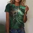 thumbnail image 1 of YueHuiYing Womens Short Sleeve Tops Mardi Gras Costumes Fashion Round Neck Mask Print Blouse T-shirt, 1 of 6