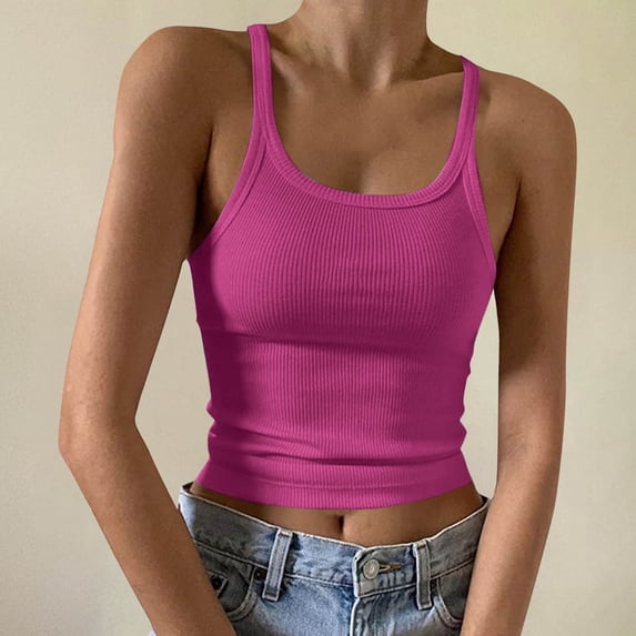 YueHuiYing Womens Sleeveless Tank Top Form Fitting Spaghetti Strap Scoop Neck Ribbed Knit Basic Cami Layering Shirts