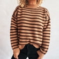 thumbnail image 1 of YueHuiYing Womens Striped Contrast Color Block Hollow Out Knitted Sweater Long Sleeve Crew Neck Pullover Tops, 1 of 5