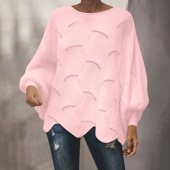 YueHuiYing Womens Sweater Cable Knit Oversized Sweaters Crewneck Long Sleeves Casual Knit Pullover Tops