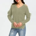 thumbnail image 1 of YueHuiYing Womens Sweaters Casual V Neck Long Sleeve Pullover Sweaters Twsit Knot Knit Cropped Jumper Tops, 1 of 7