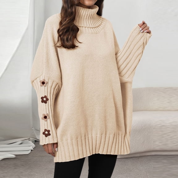 YueHuiYing Womens Turtleneck Oversized Sweater Chunky Pullover Sweater Casual Fall Loose Knit Jumper Top