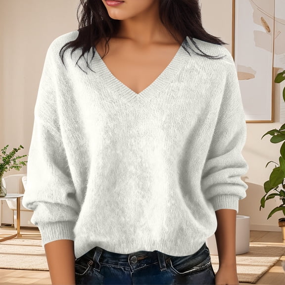 YueHuiYing Womens V Neck Decorative Buttons Long Sleeve Shirt Fall Sweater Fashion Tops Dressy Casual Tunic Clothes Cute Trendy