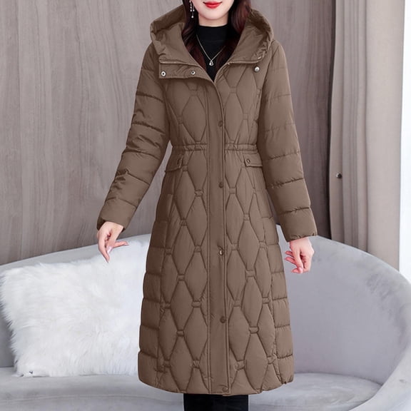 YueHuiYing Womens Winter Long Coats Trendy Jacket Lined Coat Long Sleeve Parka Oversized with Hood