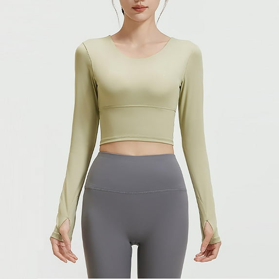 YueHuiYing Workout Sets for Women Tight-Fitting Seamless Long Sleeve Crop Tops High Waist Yoga Top