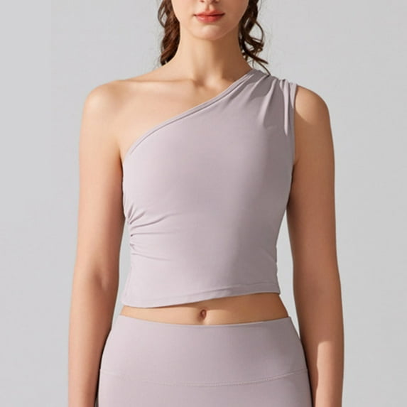 YueHuiYing Women's Asymmetrical Single-Shoulder Crop Top - Slim Fit High Waist Sleeveless Design for Yoga and Casual Fashion
