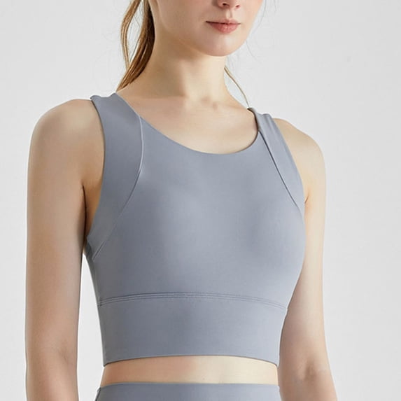 YueHuiYing High Neck Sports Bra for Women Longline Medium Impact Workout Crop Tank Tops Wirefree Padded Yoga Bra Gym