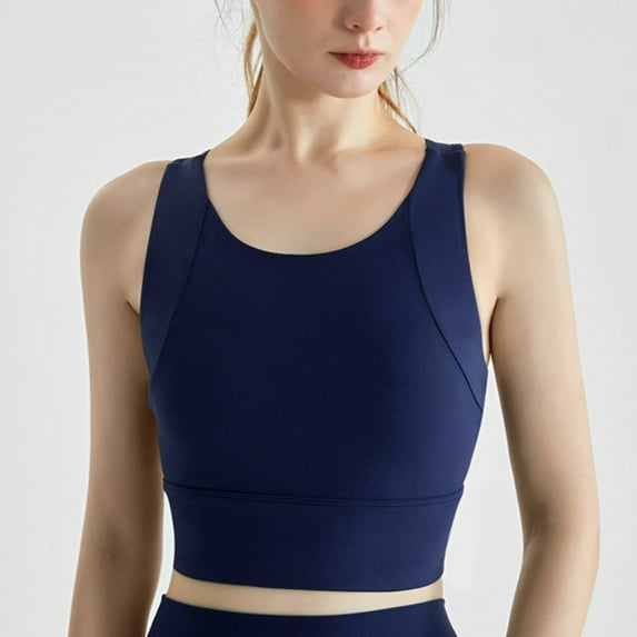 YueHuiYing High Neck Sports Bra for Women Longline Medium Impact Workout Crop Tank Tops Wirefree Padded Yoga Bra Gym