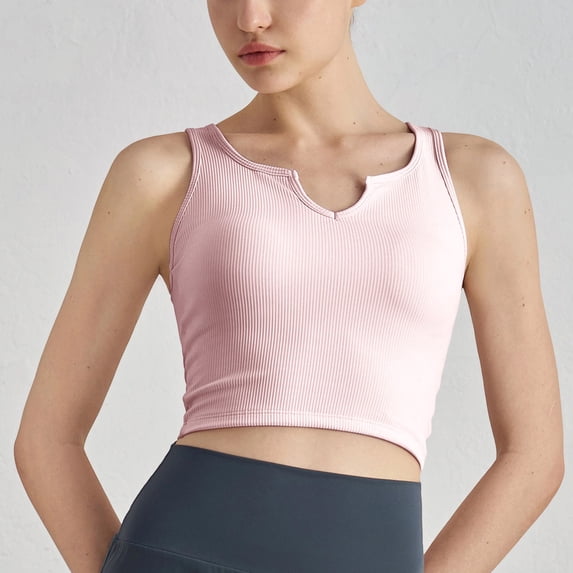 YueHuiYing Women's V Neck Crop Tops Basic Trendy Notched Sleeveless Slim Fit Summer Y2k Crop Tank Top