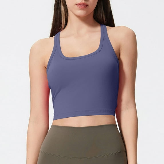 YueHuiYing Racerback Longline Sports Bra for Women Scoop Neck with Built in Bra Yoga Tank Crop Tops Padded Camisole