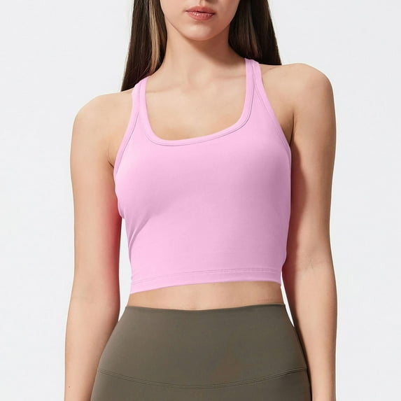 YueHuiYing Racerback Longline Sports Bra for Women Scoop Neck with Built in Bra Yoga Tank Crop Tops Padded Camisole