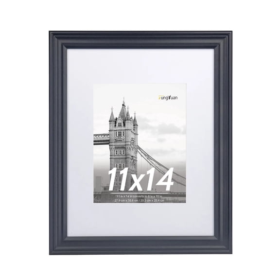 FungYuan 11 x 14 Wood Picture Frame , Display Photo 11x14 Matted to 8x10 Wall Frame, Black