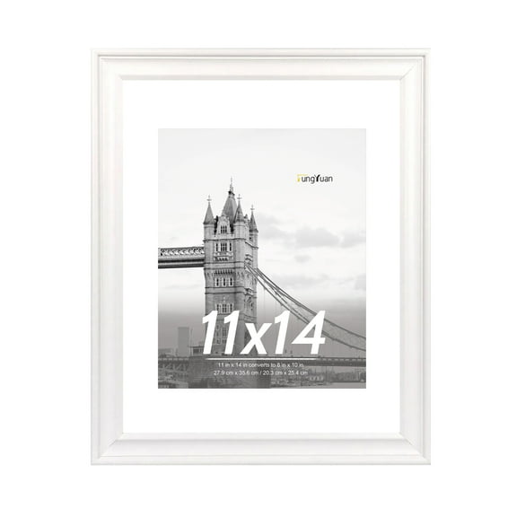 FungYuan 11 x 14 Wood Picture Frame , Display Photo 11x14 Matted to 8x10 Wall Frame, White