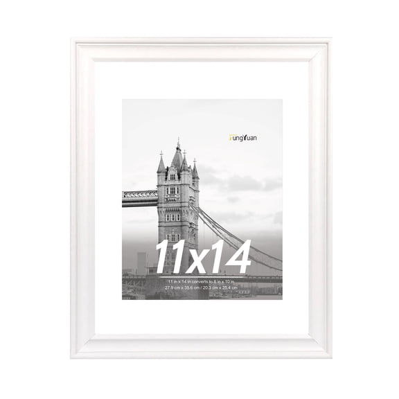 FungYuan 11 x 14 Wood Picture Frame , Display Photo 11x14 Matted to 8x10 Wall Frame, White