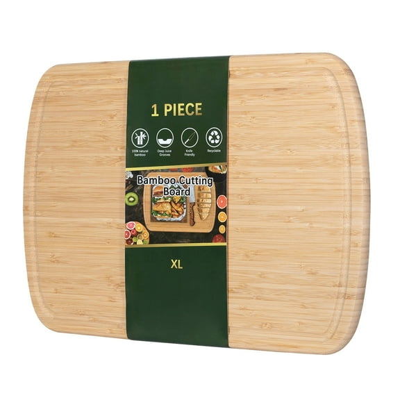 FungYuan 12x18 Kitchen Cutting Board-Bamboo Wood Kitchen Chopping Board, Butcher Block with Juice Groove