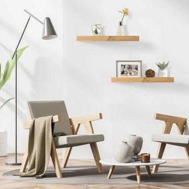 FungYuan 2 PCS/Set 20" Wood Wall Mounted Floating Shelves Storage Shelving For Living Room, Kitchen, Office, Bedroom, Beige