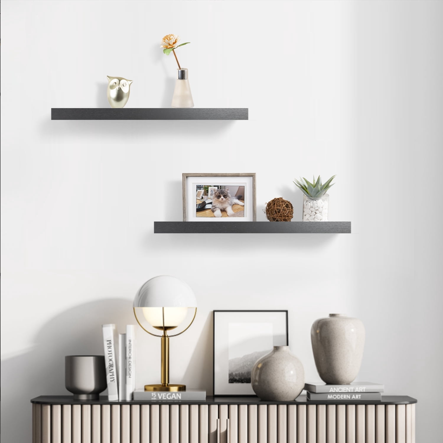 YueLake 2 PCS/Set 20" Wood Wall Mounted Floating Shelves Storage