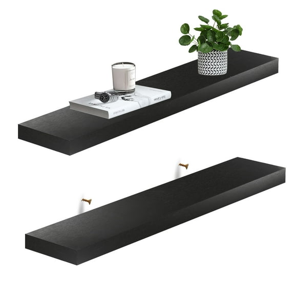 FungYuan Floating Shelves for Wall,20 inch Wood Wall Shelves for Bedroom,Black,Set of 2