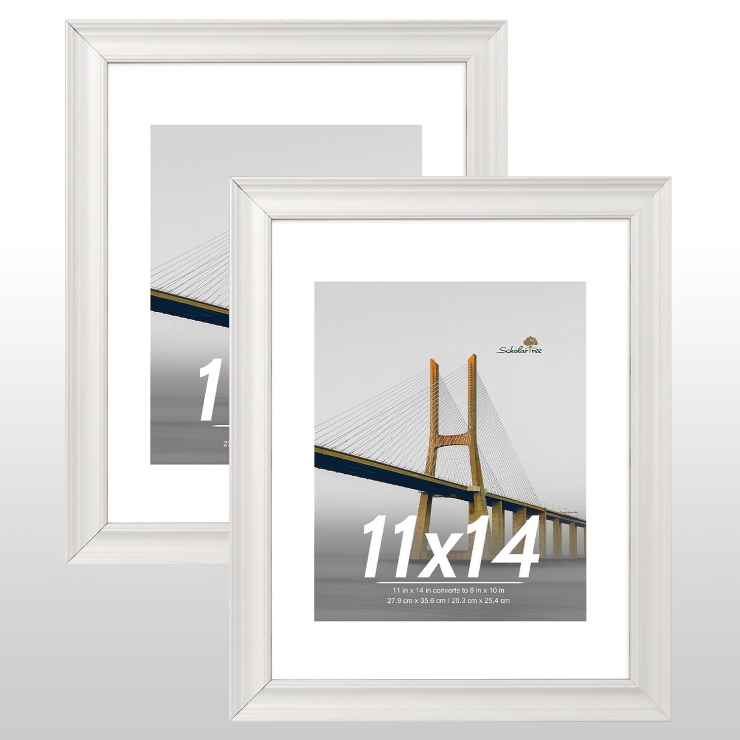 Scholartree 2PACK 11x14 Picture Frame , Display Photo 11x14 Matted to 8x10 Wall Frame Frame, White