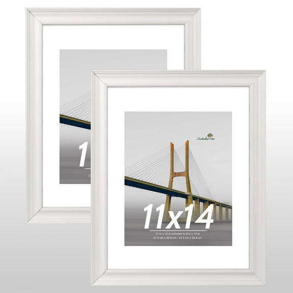 Scholartree 2PACK 11x14 Picture Frame , Display Photo 11x14 Matted to 8x10 Wall Frame Frame, White