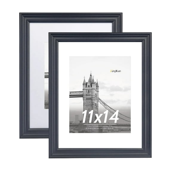 FungYuan 2PACK 11x14 Wood Picture Frame , Display Photo 11x14 Matted to 8x10 Wall Frame, Black