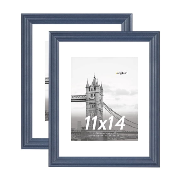 FungYuan 2PACK 11x14 Wood Picture Frame , Display Photo 11x14 Matted to 8x10 Wall Frame, Blue