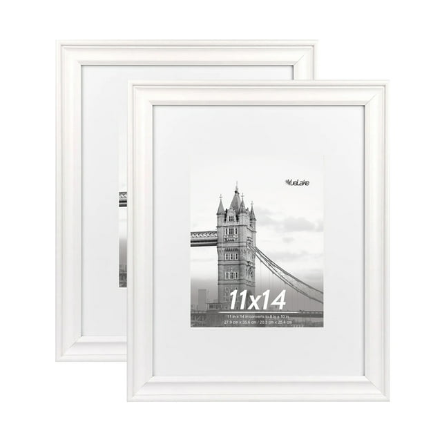 FungYuan 2PACK 11x14 Wood Picture Frame , Display Photo 11x14 Matted to 8x10 Wall Frame, White