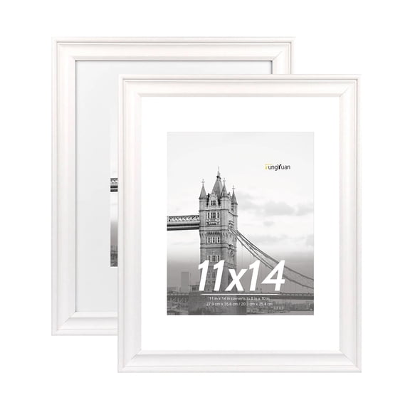 FungYuan 2PACK 11x14 Wood Picture Frame , Display Photo 11x14 Matted to 8x10 Wall Frame, White