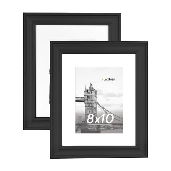 FungYuan 2PACK 8x10 Wood Picture Frame , Display Photo 8x10 Matted to 5x7 Wall Frame, Black